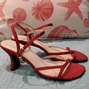 Nordstrom Brass Plum Strappy Glitter Heels